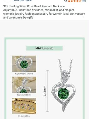 Sterling Silver May Emerald Heart Pendant Necklace